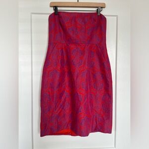 J.Crew Strapless Silk Blend Dress Size 10 Red Purple Jacquard with pockets